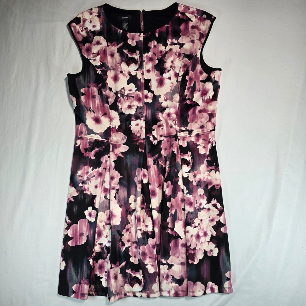 Alfani Womens Floral Sleeveless Fit & Flare Dress Pink Purple Black Size 18
